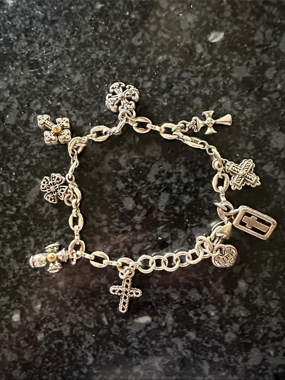 Brighton Eternity Crosses Charm Bracelet vintage Silverplate Two Tone 8.5”